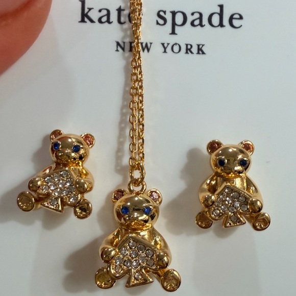 kate spade Jewelry - Kate Spade "Oh What Fun" Spade Teddy Bear necklace and earrings set- New!